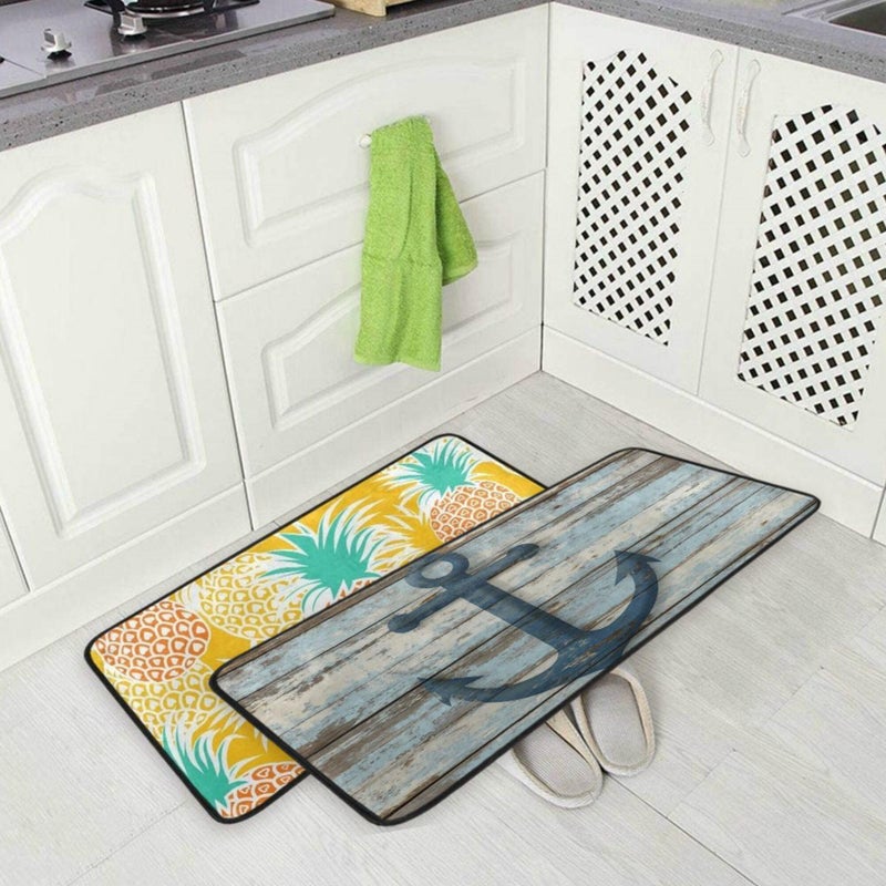 Aslsiy Retro Wooden Board Anchor Kitchen Rug Sea Ocean Kitchen Mat Area Rug Marine Nautical Floor Mat Welcome Non Slip Rug for Kitchen Home Decor 39" X 20" - Image 5